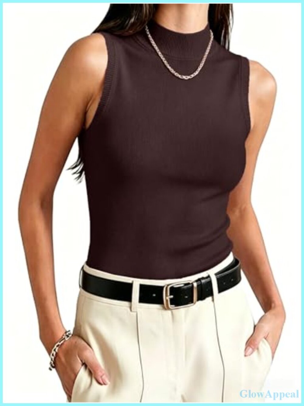 Mock Neck Ribbed Knit Sweater Tank Slim Fit Sleeveless Top